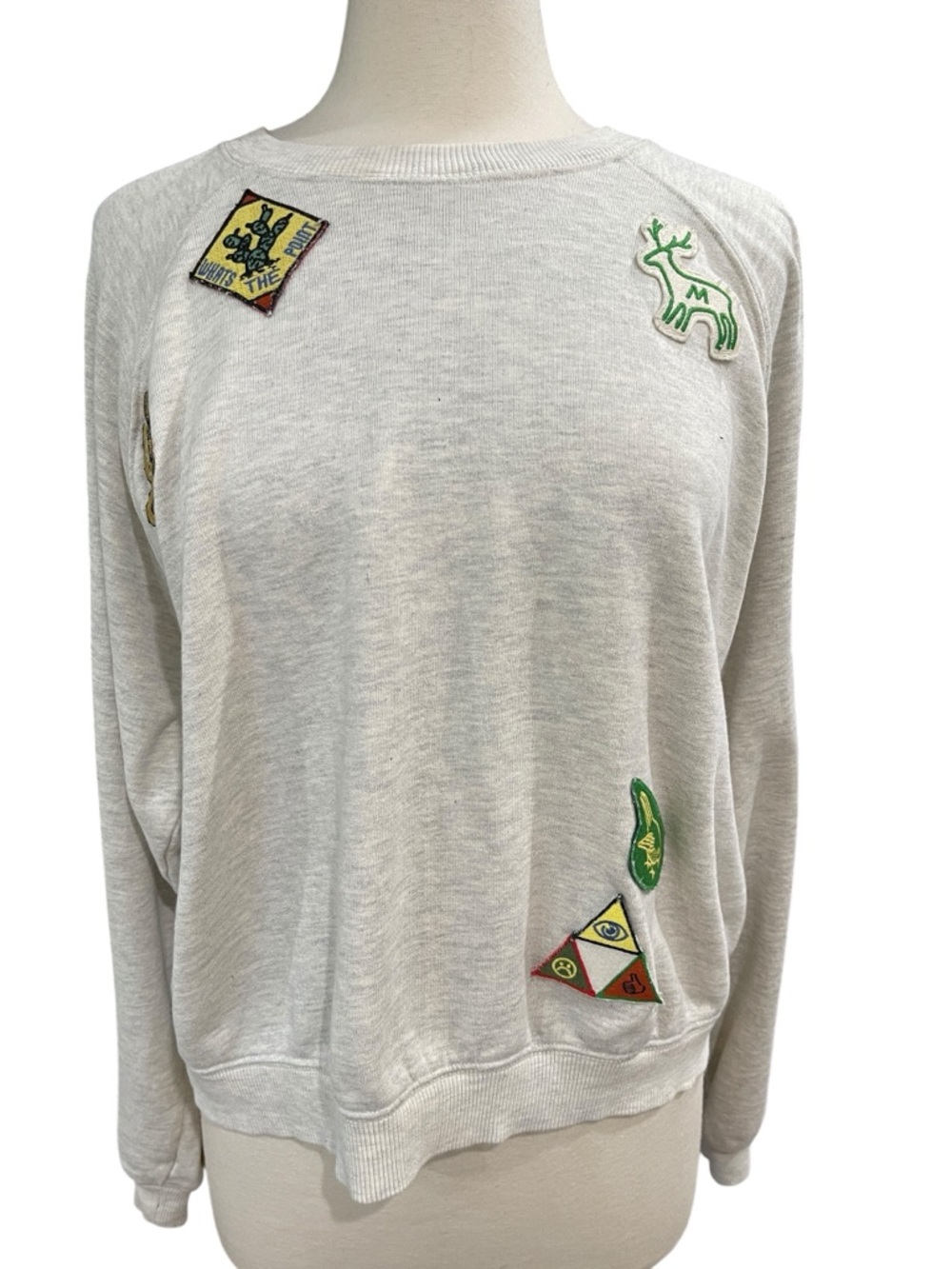 Free People MOTHER The Biggie Concert Crew Girl Scout Patches Sweatshirt SZ L - Picture 3 of 13